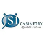 A blue and white logo of isi cabinetry